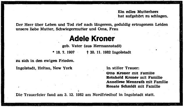Vater Adele 1907-1981 Todesanzeige